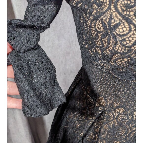 B Darlin Gothic Cream With Black Lace Overlay Knee Length Dress - Picture 10 of 11